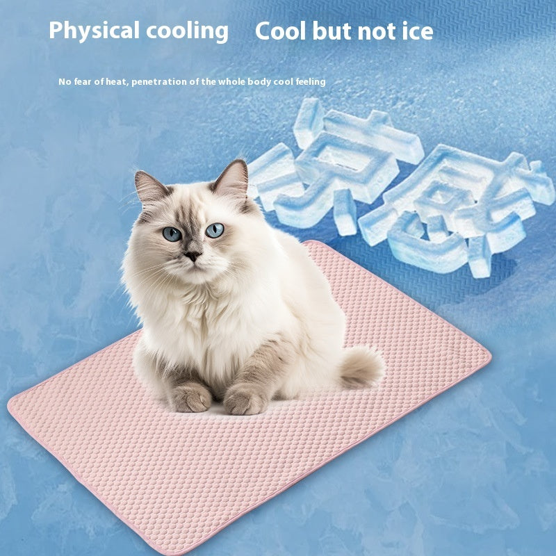 Pink cooling mat rolled up for travel storage