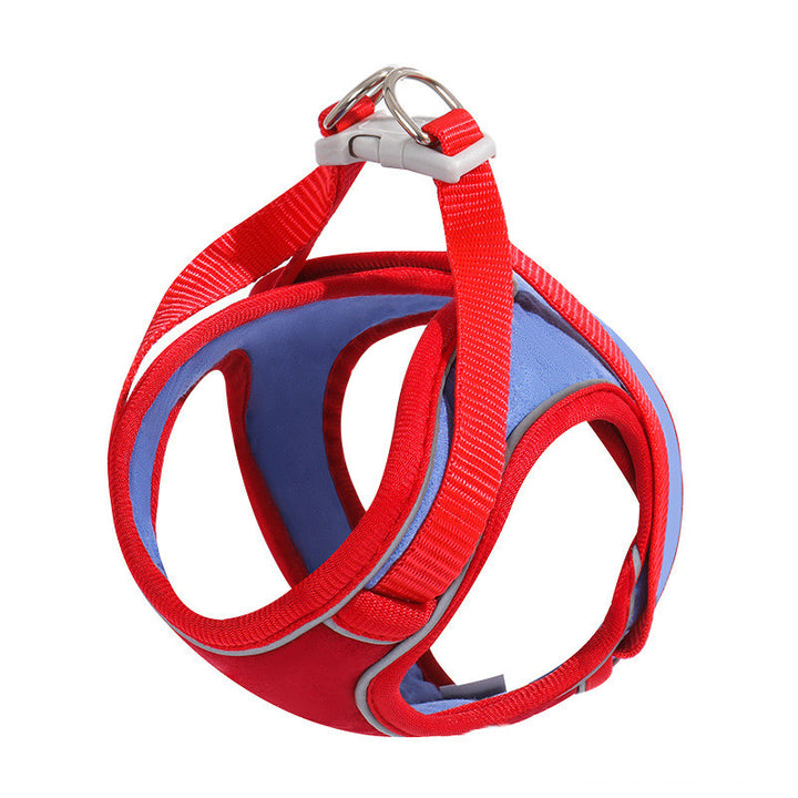 MATERA PET escape-proof cat vest harness in Red with periwinkle lining and metal leash ring