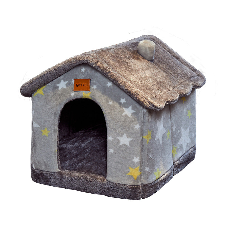 Grey star foldable cat house seen from the front