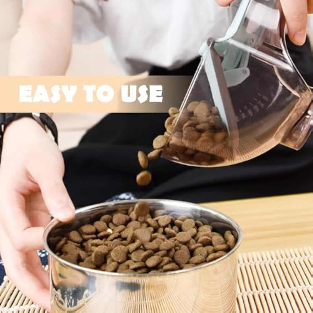 Handle of the kibble portion scoop close up