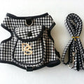 MATERA PET houndstooth dog harness vest and matching leash set – black and white