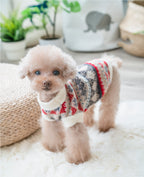 Toy poodle wearing MATERA PET cream Nordic pattern turtleneck dog sweater