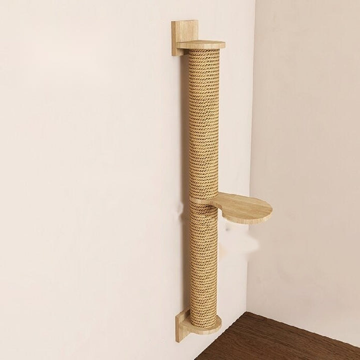 MATERA PET wall-mounted cat scratching post with sisal column and pine step, mounted on a wall for indoor cats