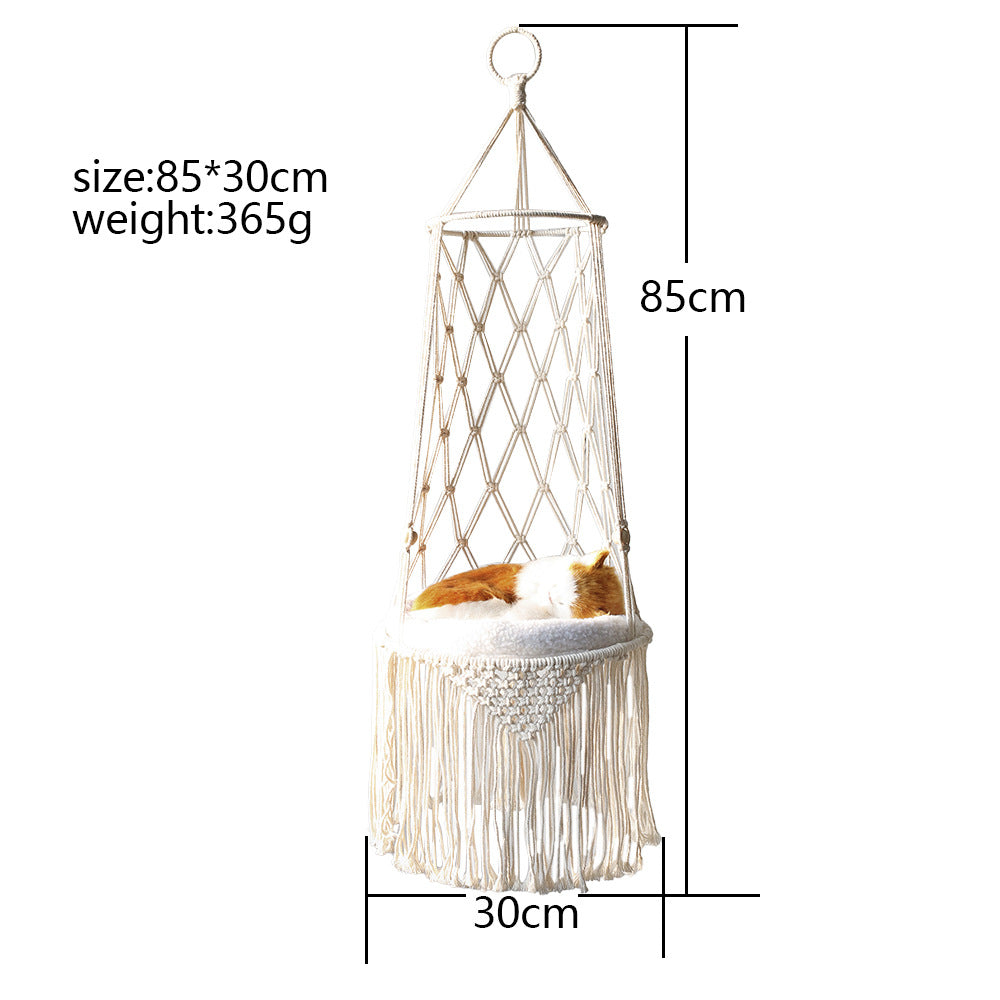 Complete MATERA PET macrame hanging cat bed set ready to install