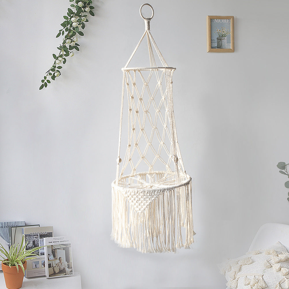 MATERA PET macrame cat hammock showing its fringed lower edge