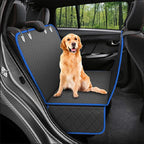 Golden Retriever travelling on the MATERA PET dog car Waterproof Dog Car Seat Coverhammock with blue trim