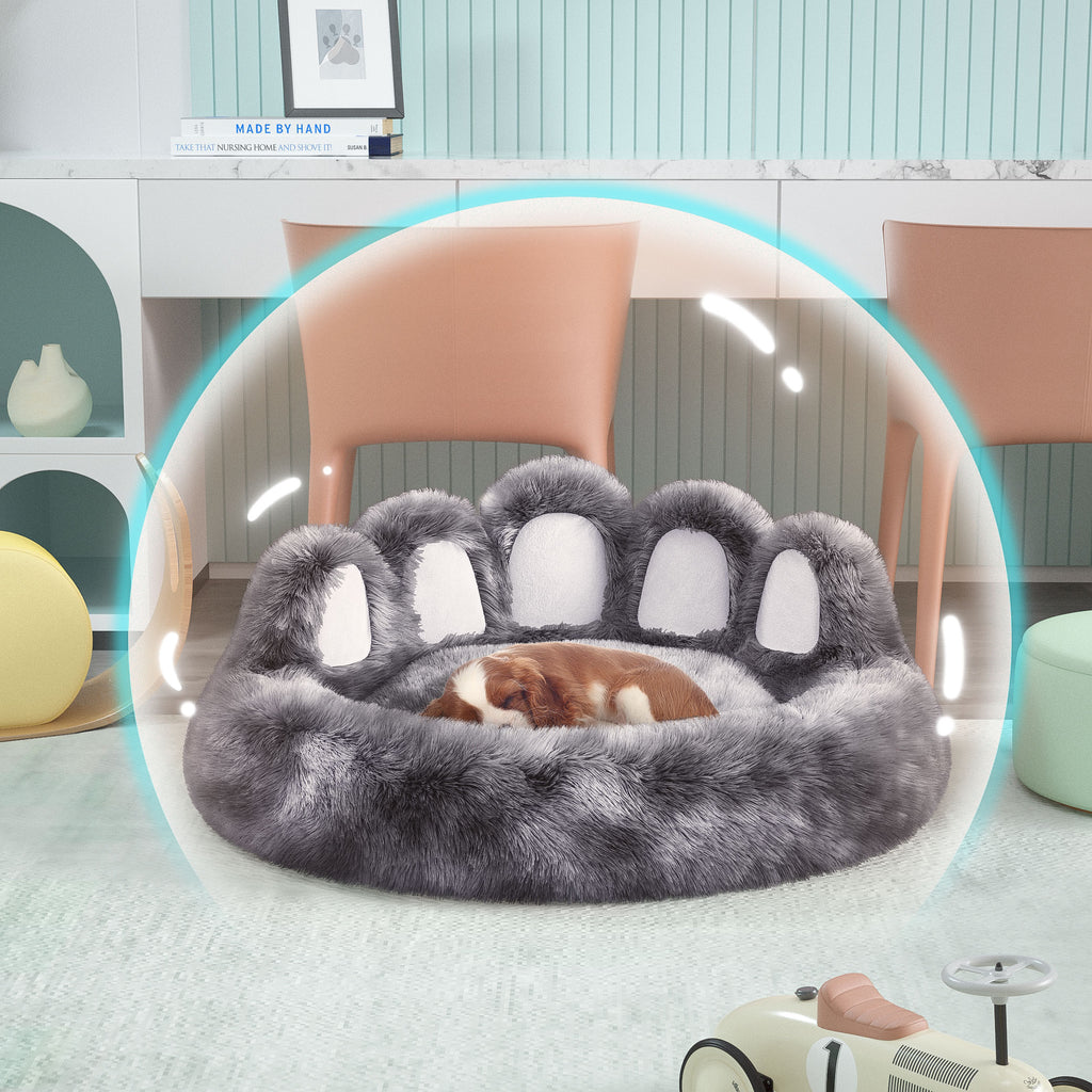 Grey bear paw pet cave bed seen from the front