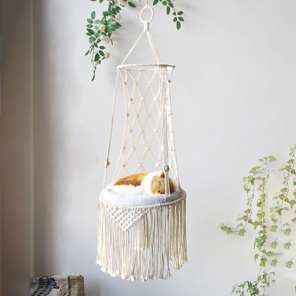 MATERA PET macrame hanging cat hammock in natural cotton rope